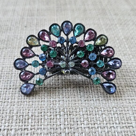 Peacock Ring Multi Color Crystals Fashion Women Jewelry Ring Size Adjustable - Picture 3 of 12